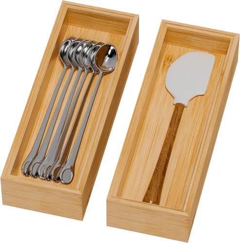 Miniatura 21 de Lixple Organizador de Cajón de Bambú, Pequeño Organizador de Cubiertos para Cajón de Cocina, Organizador de Utensilios Apilable, 2 Piezas