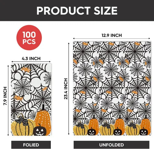 Miniatura 6 de Horaldaily 100 servilletas decorativas de papel desechables de Halloween, con temática aterradora, calabazas, toalla de mano para fiestas, almuerzo