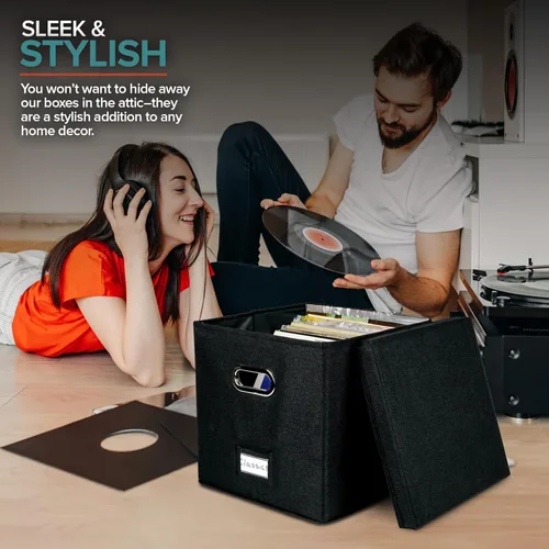 Miniatura 6 de Caja de almacenamiento de discos de vinilo para hasta 50 álbumes de 12 pulgadas, caja de registros, almacenamiento de álbumes LP, cajas
