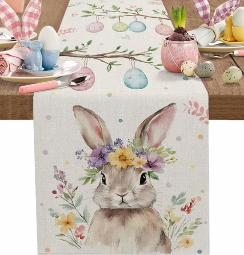 Miniatura 16 de Juego de 4 manteles individuales con diseño floral de conejo de Pascua, manteles individuales lavables para cocina, mesa de comedor, manteles