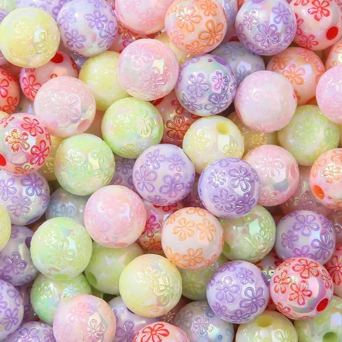 Miniatura 17 de Cuentas acrílicas de 0.630 in, 100 cuentas de bolígrafo de color arcoíris Ab, cuentas de chunk Bubblegum para bricolaje para hacer joyas, pulseras