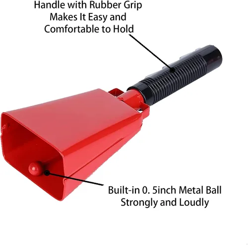Miniatura 3 de Steel Cow Bell Noise Makers: cencerros de percusión de mano para eventos deportivos, cencerro grande de 8 pulgadas con asa para juegos de fútbol, Rad