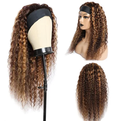 Miniatura 3 de Aiterina Peluca con Diadema de Cabello Humano Ombre con Mechas Rizado Peluca de Cabello Humano Pelugas con Diadema para Mujeres Negras Sin Encaje