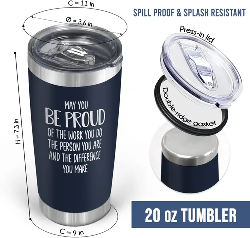 Miniatura 3 de OASSIE Regalos de agradecimiento para hombres y mujeres, vaso de café de acero inoxidable de 20 onzas Proud of You, Día del Maestro, cumpleaños