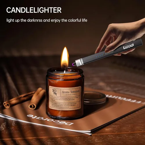 Miniatura 4 de 2 PCS Encendedores Largos, Encendedores de Velas Encendedor Eléctrico, Arco Recargable con Pantalla LED, Encendedores para Velas Aromaterapia Negro