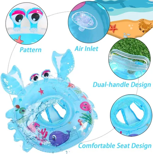 Miniatura 2 de AIYUENCICI Flotador de natación para bebé, balsa flotante inflable con asa de asiento de seguridad, anillo flotante de cintura para niños, bañera