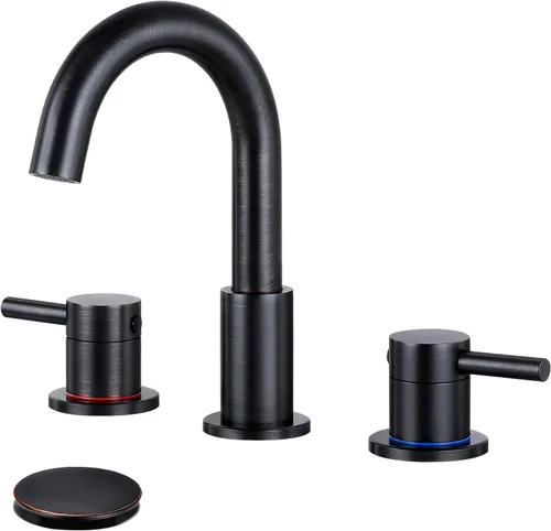 Miniatura 9 de FGKQ Grifo de Baño de Níquel Cepillado 3 Agujeros, Grifo de Baño de 8 Pulgadas Generalizado para Lavabo 3 Agujeros de Níquel Cepillado con Líneas
