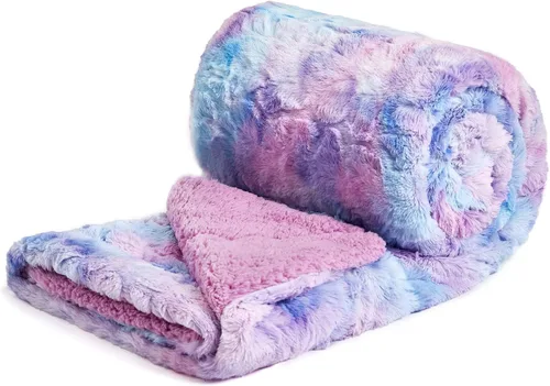 NEWCOSPLAY - Manta de piel sintética súper suave con forro de sherpa, manta de pelo de ciervo para sofá y cama (morado arcoíris, manta de 50 x 60