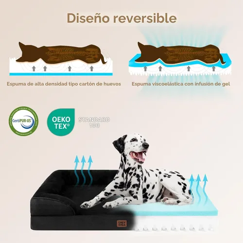 Miniatura 3 de EHEYCIGA - Cama ortopédica XL de perro grande/muy grande, impermeable, de espuma viscoelástica y espuma tipo caja de huevos, bordes elevados, Negro