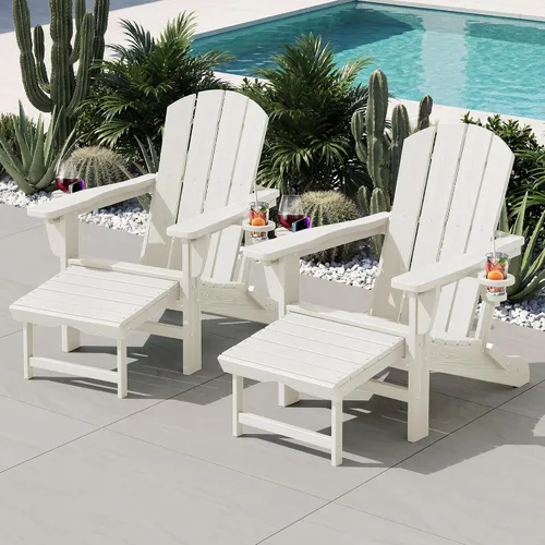 Miniatura 2 de KINGYES Silla Adirondack plegable ajustable con otomana y 2 portavasos, silla reclinable Adirondack de polietileno de alta densidad con reposapiés