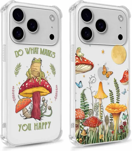 Miniatura 11 de Paquete de 2 fundas transparentes para iPhone 11 Pro de 5.8 pulgadas, diseño de hongos y mariposa, rana, funda protectora suave y delgada a prueba