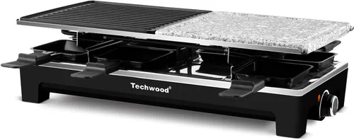 Miniatura 8 de Raclette Grill, Techwood - Parrilla eléctrica para interiores con 2 platos antiadherentes reversibles, 1 placa de parrilla de piedra, calentamiento