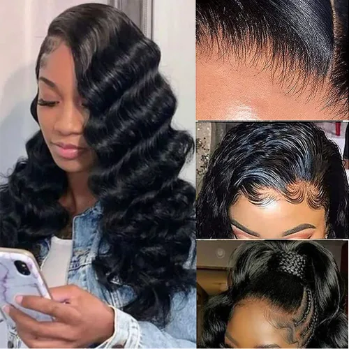 Miniatura 2 de Pelucas sueltas de cabello humano ondulado profundo con encaje frontal, prearrancado, pelucas de encaje frontal de 13 x 4 para mujeres negras
