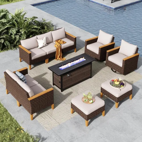 Miniatura 9 de MFSTUDIO Juego de 2 muebles de ratán para patio, sofá biplaza de mimbre para exteriores, juego de conversación para jardín, piscina, patio trasero