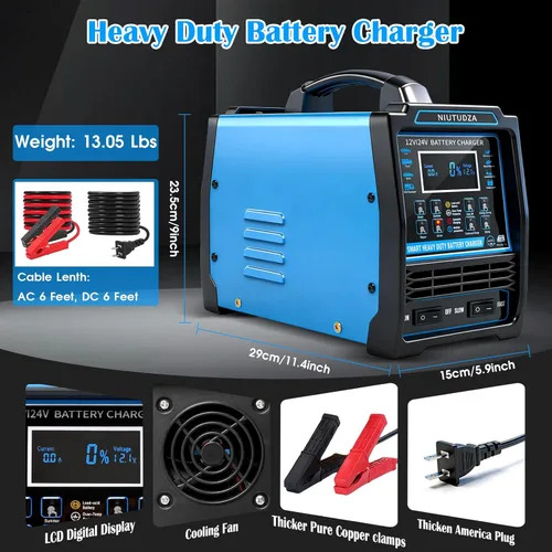 Miniatura 7 de Cargador de batería de coche resistente, mantenimiento de batería automático de 12 V/24 V 0-15 A, cargador inteligente de goteo con apagado