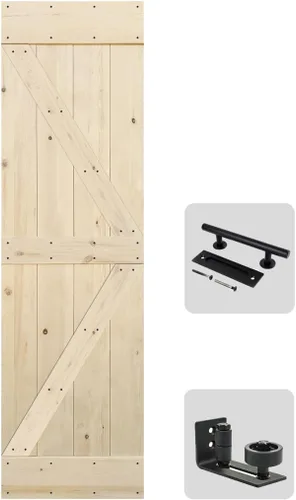 S&Z TOPHAND Puerta de granero de 24 x 84 pulgadas, pino nudoso británico sin terminar/estilo rústico tradicional americano/superficies