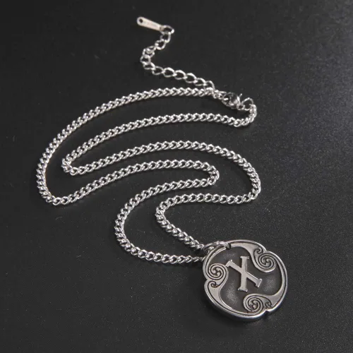 Miniatura 5 de TEAMER Collar con colgante de amuleto de acero inoxidable de 24 runas de los vikingos nórdicos, joyería con símbolo de la suerte y la bendición