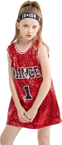 Miniatura 7 de LOLANTA Ropa de baile Hip Hop para niñas, vestido de lentejuelas para niños, camiseta larga sin mangas de jazz para animadoras