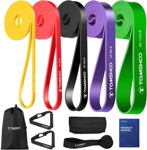 Miniatura 8 de TOMSHOO Juego de bandas de resistencia, 4/5 piezas de bandas de entrenamiento de ejercicio de fitness con bolsa de almacenamiento, anclaje