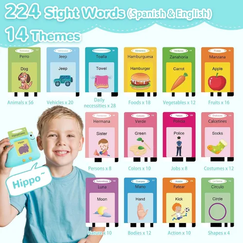 Miniatura 2 de Alotwan Tarjetas Didácticas Bilingües Parlantes Español/Inglés, Juguetes Sensoriales de Aprendizaje para Niños Autistas, 224 Palabras de Vista