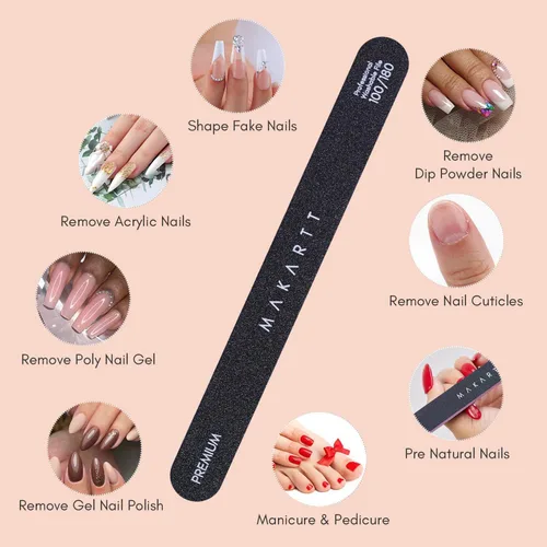 Miniatura 5 de Makartt Lima de uñas, tablas de esmeril de grano 100/180 para uñas, kit profesional de limas de doble cara lavables para lima de uñas media y suave