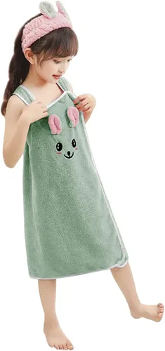 Miniatura 3 de PURFUN Toalla de baño suave para niñas con conejo de cartón, toalla de playa absorbente de agua para niños, albornoces, vestido de tubo de ducha