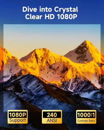 Miniatura 6 de Mini proyector con soporte, soporte 1080P, proyector portátil con WiFi y Bluetooth, proyector de película giratorio de 240° compatible con TV