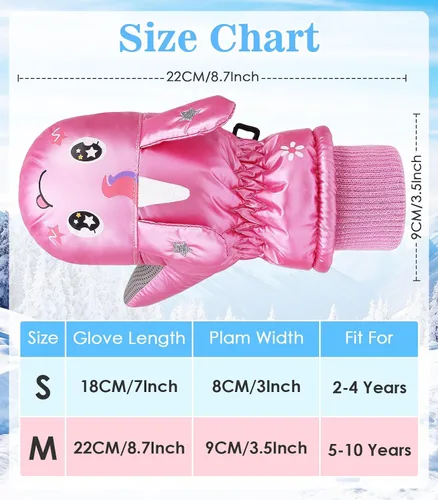 Miniatura 8 de MoKo Guantes de nieve para niños pequeños, guantes cálidos de forro polar coral para niños con hebillas de unión, guantes de esquí impermeables