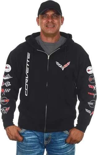 Miniatura 2 de JH DESIGN GROUP Sudaderas con capucha Chevy Corvette para hombre y con cremallera en 6 estilos, Clg6-negro