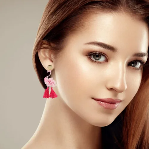 Miniatura 3 de Holibanna 1 par de aretes de flamenco Luau Party Pendientes de flamenco Pendientes de gota de flamenco Aretes de pájaro flamenco para mujer, aretes