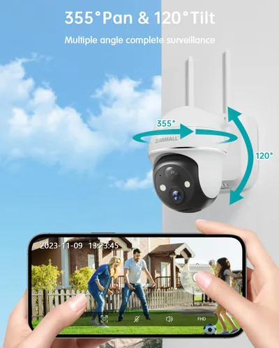 Miniatura 2 de Cámaras de seguridad inalámbricas para exteriores ZUMIMALL, vista de 360°, cámaras alimentadas por batería 2K para seguridad del hogar, visión