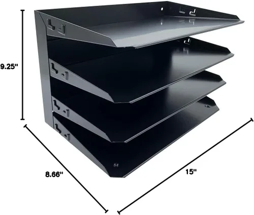 Miniatura 6 de Huron Organizador de carpetas de archivos legales horizontales de escritorio con 4 ranuras, bandeja de almacenamiento para cartas, acero negro