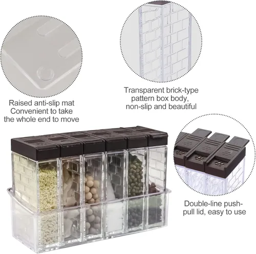 Miniatura 6 de Jucaifu 6 frascos para especias cocteleras, salero y pimentero, dispensador de especias de plástico, salero, caja agitadora de condimentos, juego