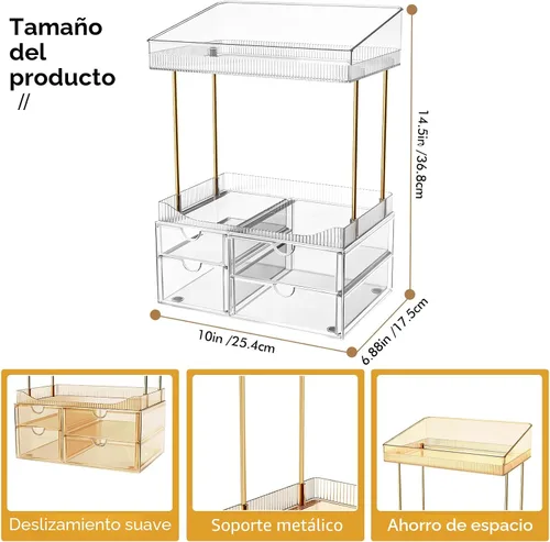 Miniatura 2 de SNSLXH Organizador de maquillaje de 4 cajones, 4 niveles, organizador de cosméticos, ideal para cosméticos, con cajones para encimera, baño