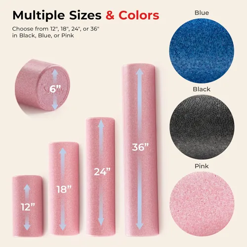 Miniatura 5 de Sunny Health & Fitness Rodillo de espuma de alta densidad de 12" a 36", para estiramiento y recuperación muscular - Negro, azul, rosa Rosado