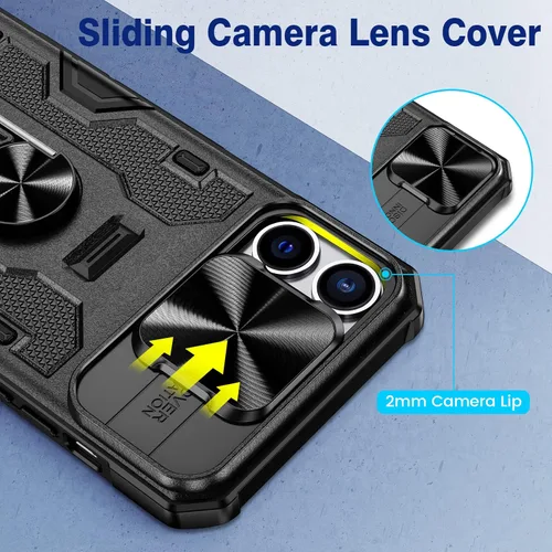 Miniatura 2 de VEGO Funda para iPhone 13 Pro Max/iPhone 12 Pro Max con soporte, cubierta deslizante para cámara y funda con clip para cinturón, funda protectora