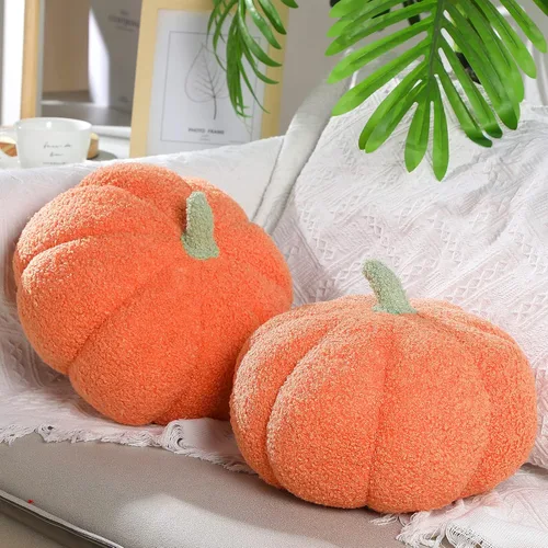 Miniatura 10 de Queekay 2 almohadas de calabaza de felpa de 11 x 9.5 pulgadas, decoración de calabaza rellena de Acción de Gracias para otoño, hogar, dormitorio
