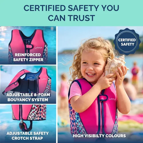 Miniatura 3 de Limmys Chaleco de natación para niños pequeños y niños, ayuda de natación de flotabilidad ajustable, certificado de seguridad CE, diseño galardonado