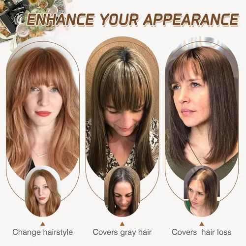 Miniatura 47 de Rich Choices Pelucas con topper de cabello para mujeres, cabello humano real 100% Remy, sin flequillo, para mujeres con adelgazamiento en la parte