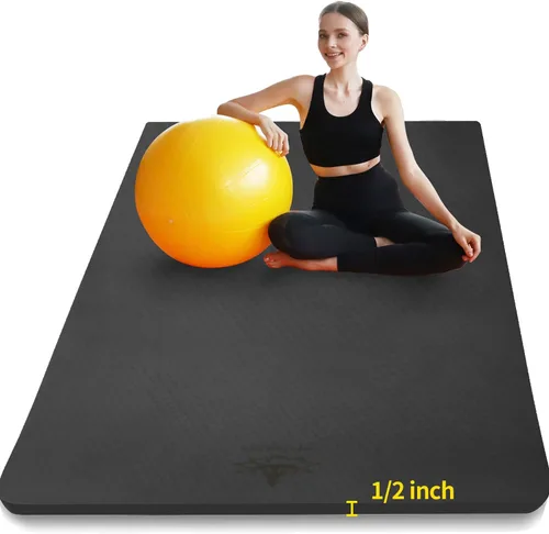 Hatha Yoga Alfombrilla de Yoga Grande de TPE 6'x4'x1/2" Extra Gruesa Antideslizante - para Yoga, Pilates y Entrenamientos de Gimnasio en Casa Negro