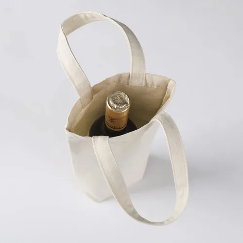 Miniatura 4 de Bolsa de vino, 10 x 7 x 2 pulgadas, 4 bolsas reutilizables de lona de algodón con etiqueta de cordón Azul