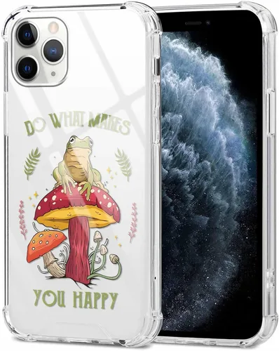 Miniatura 2 de Paquete de 2 fundas transparentes para iPhone 11 Pro de 5.8 pulgadas, diseño de hongos y mariposa, rana, funda protectora suave y delgada a prueba