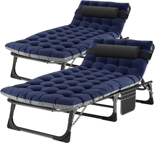 Miniatura 22 de ABORON Catres de campamento de 5 posiciones para adultos, catre de dormir plegable al aire libre, tumbona plegable con almohada, silla reclinable