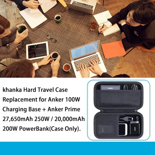 Miniatura 5 de khanka Funda de viaje rígida de repuesto para base de carga Anker de 100 W + Anker Prime 27,650 mAh, 250 W / 20,000 mAh 200 W PowerBank (solo funda).