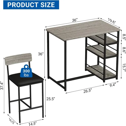 Miniatura 8 de GarveeHome Juego de mesa de comedor para 2, mesa de cocina de altura de mostrador con 2 taburetes de bar tapizados, mesa de comedor y sillas