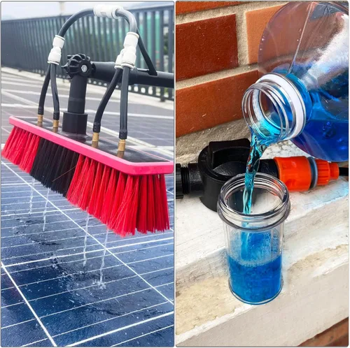 Miniatura 5 de Kit de cepillo de poste alimentado por agua de limpieza de ventanas con dispensador de jabón telescópico extensible panel solar herramienta de lavado