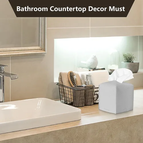 Miniatura 7 de 2 soportes para caja de pañuelos, cuadrado con cinturón inferior, cubierta de cubo de piel sintética, organizador decorativo para mesa, baño