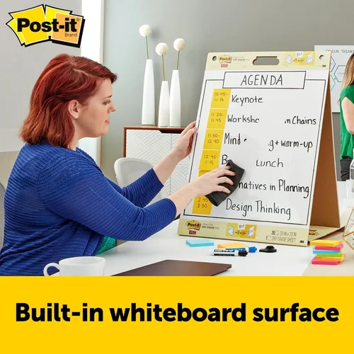Miniatura 5 de Post-it Almohadilla de caballete de mesa portátil súper pegajosa con panel de borrado en seco, ideal para profesores y estudiantes virtuales, 20 x