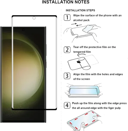 Miniatura 7 de Protector de pantalla de vidrio templado para Samsung Galaxy S23 Ultra 5G, curvado 3D, dureza 9H, antiarañazos, transparente HD, compatible