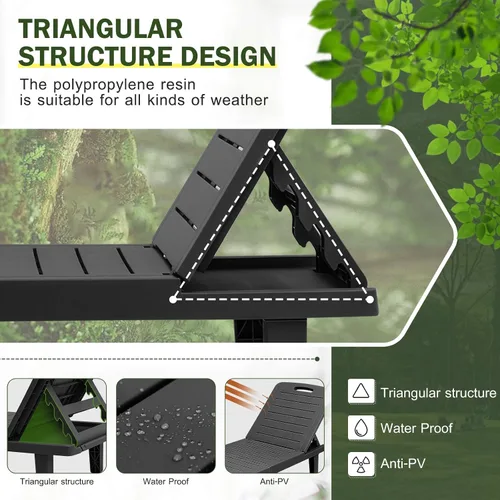 Miniatura 5 de CDCASA Chaise Lounge al aire libre, sillas de piscina multifuncionales con 5 posiciones ajustables y bandeja lateral, salas de resina impermeables